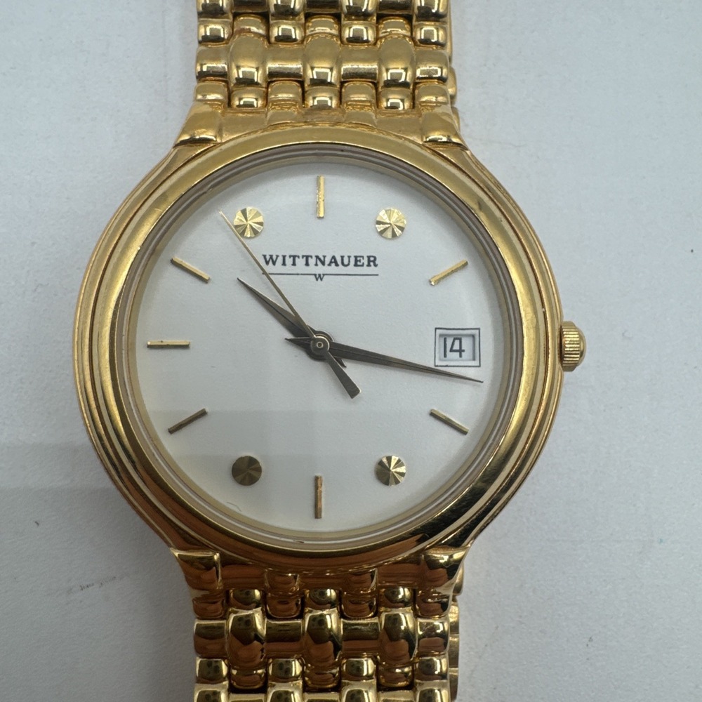 Vtg Wittnauer Cosmopolitan Gold Tone Date Wristwatch Tested Working View 2